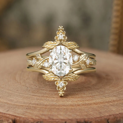 Moissanite Leaf Inspired Enhancer Ring Set-Calypso