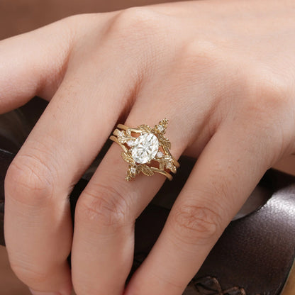 Moissanite Leaf Inspired Enhancer Ring Set-Calypso