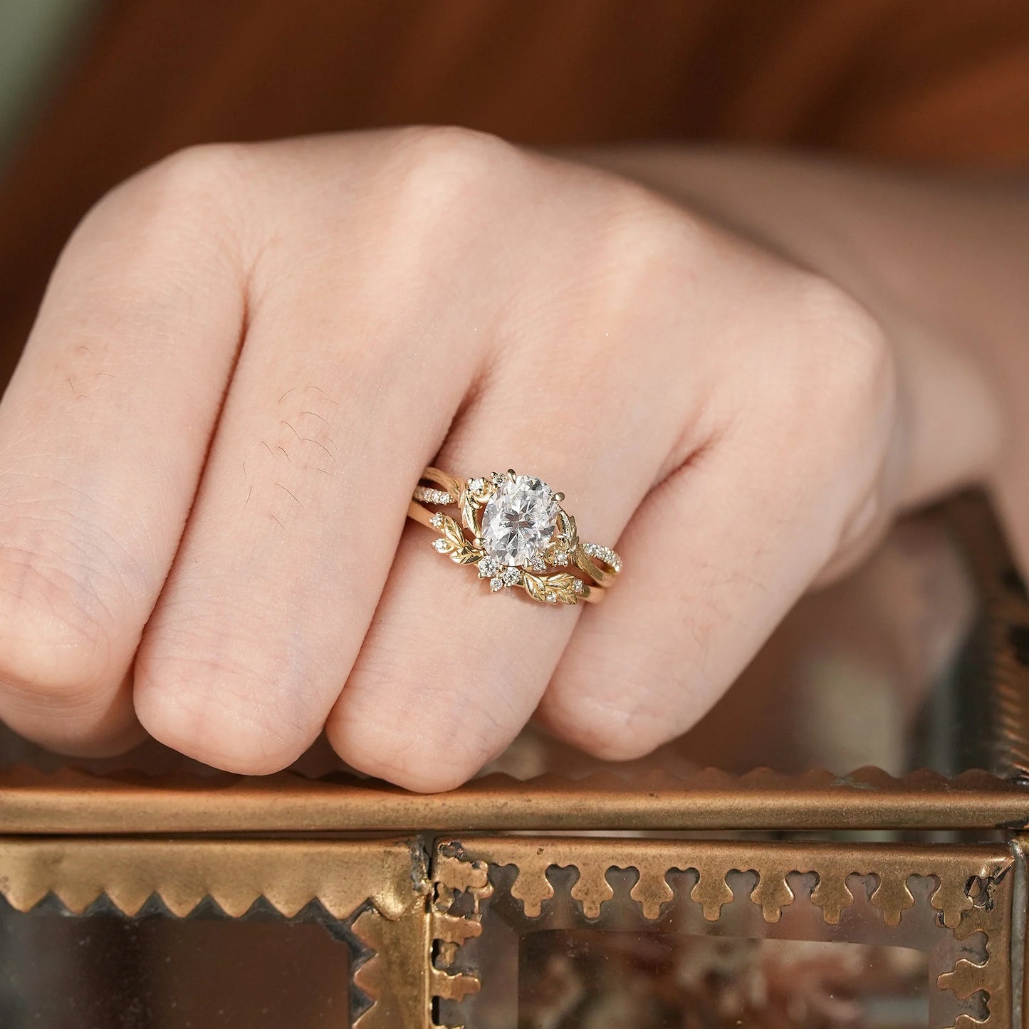 Moissanite Leaf & Moon Design Bridal Set - Alice