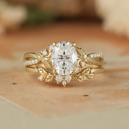 Moissanite Leaf & Moon Design Bridal Set - Alice