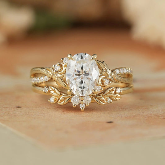 Moissanite Leaf & Moon Design Bridal Set - Alice