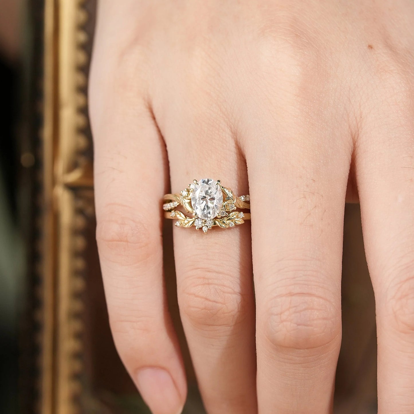 Moissanite Leaf & Moon Design Bridal Set - Alice