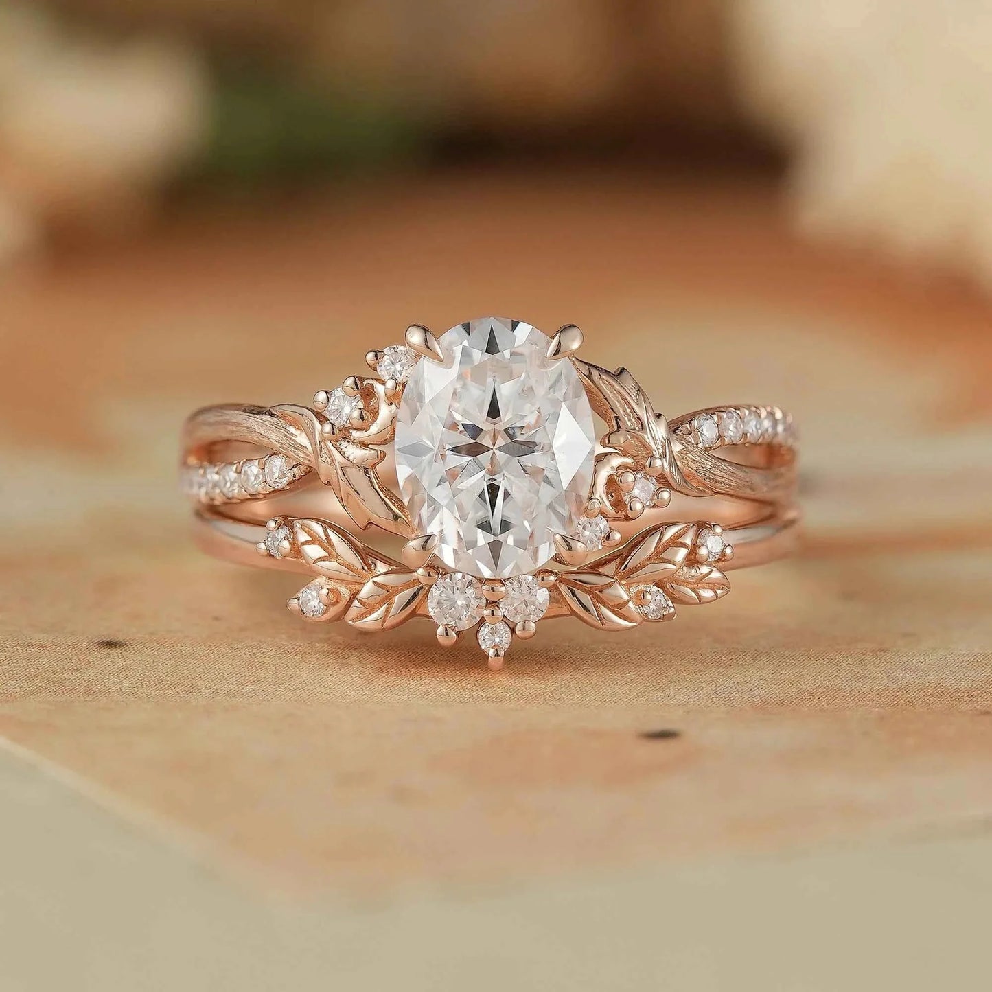 Moissanite Leaf & Moon Design Bridal Set - Alice