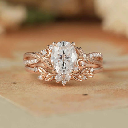 Moissanite Leaf & Moon Design Bridal Set - Alice