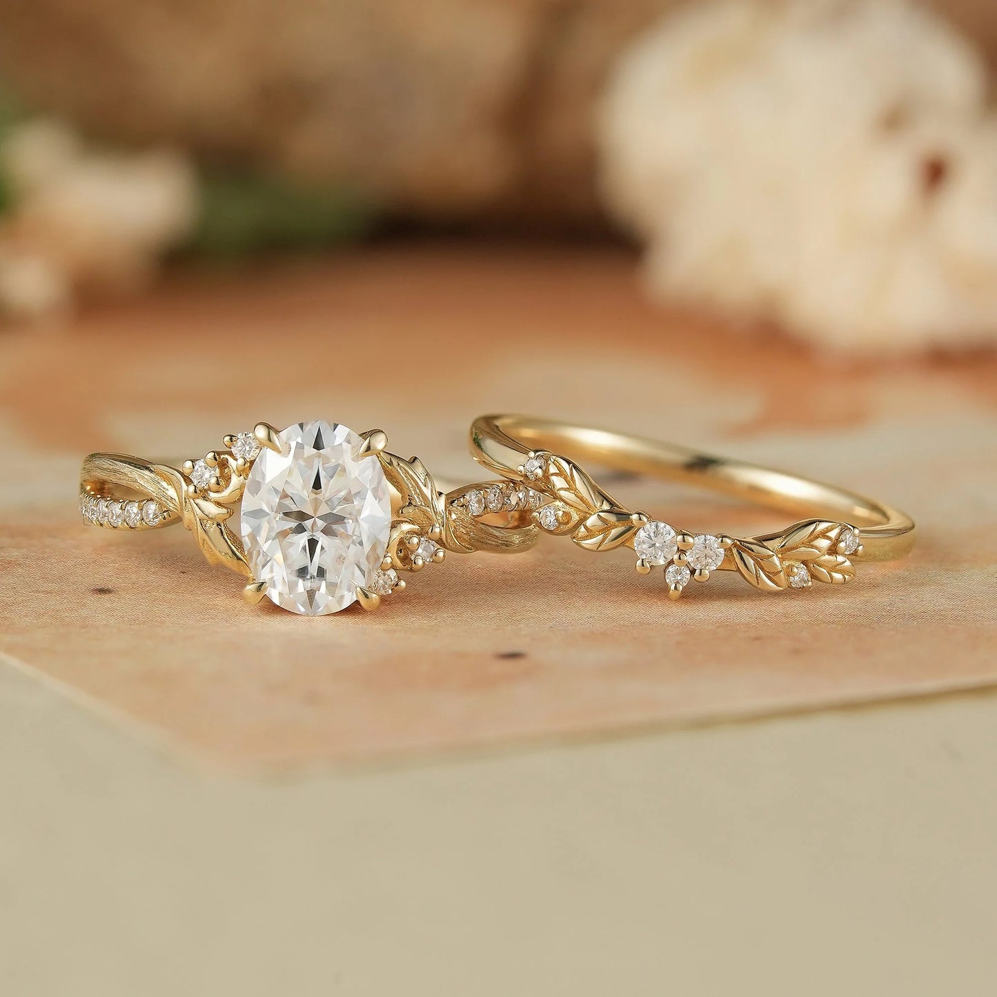 Moissanite Leaf & Moon Design Bridal Set - Alice