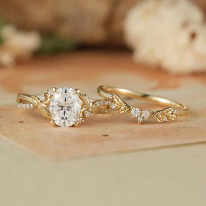 Moissanite Leaf & Moon Design Bridal Set - Alice