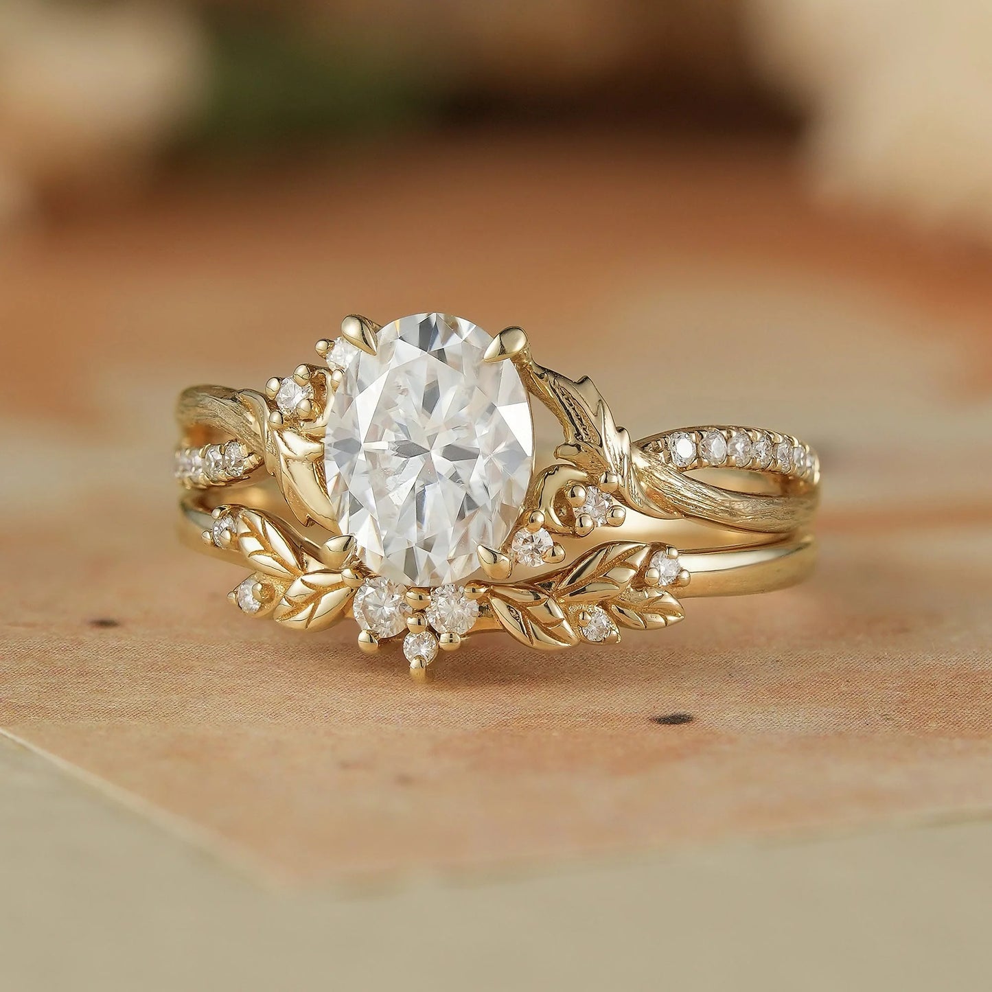 Moissanite Leaf & Moon Design Bridal Set - Alice