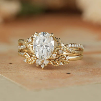 Moissanite Leaf & Moon Design Bridal Set - Alice