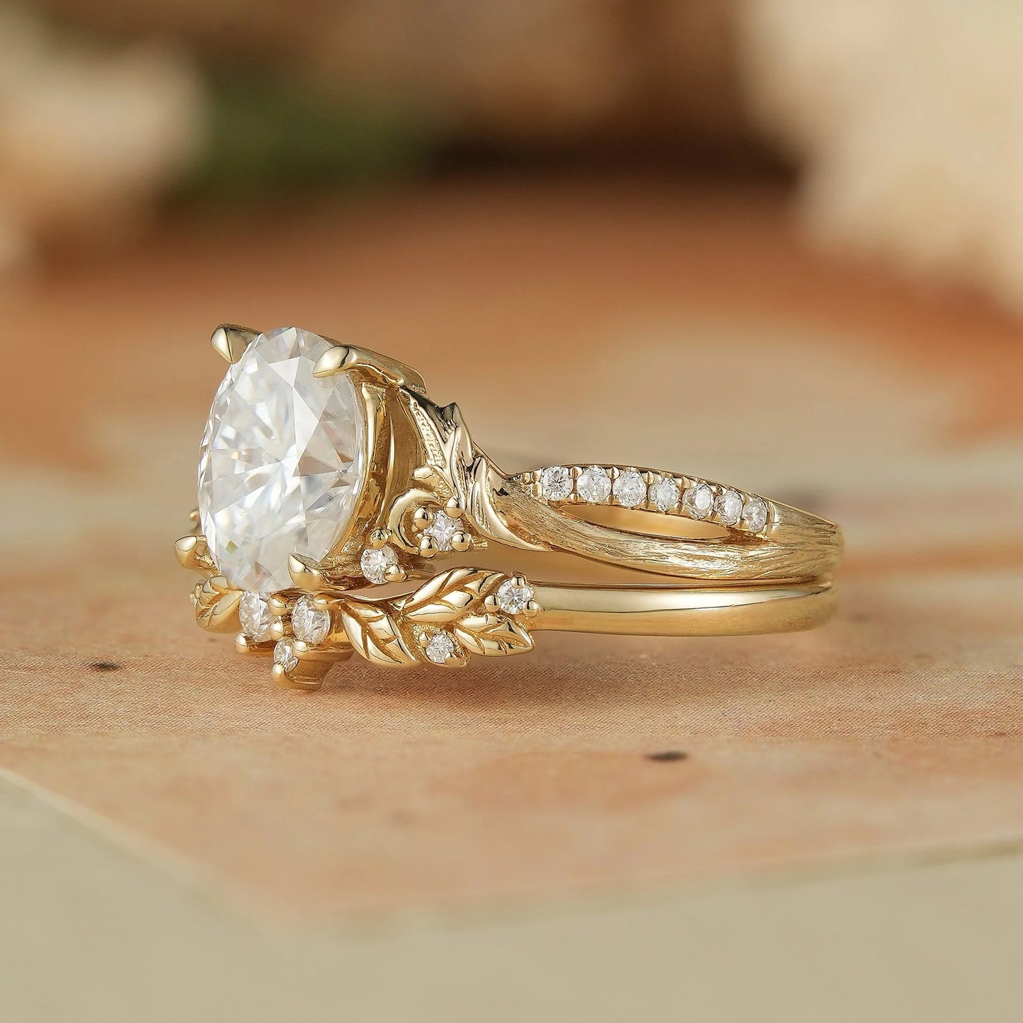 Moissanite Leaf & Moon Design Bridal Set - Alice