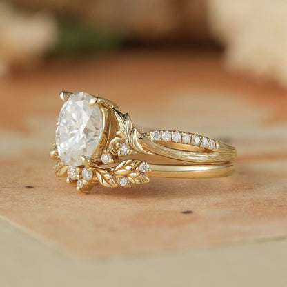 Moissanite Leaf & Moon Design Bridal Set - Alice
