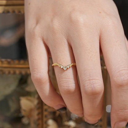 Moissanite Moon And Leaf Inspired Curved Wedding Band - Melia