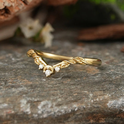 Moissanite Moon And Leaf Inspired Curved Wedding Band - Melia
