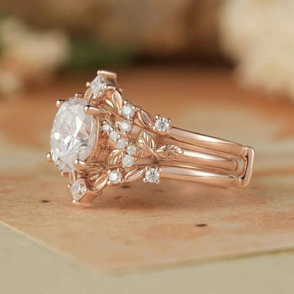 Moissanite Oak Leaf Inspired Enhancer Ring Set -Waverly
