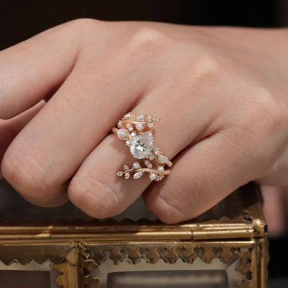 Moissanite & Pearl Engagement Ring Set - Athena