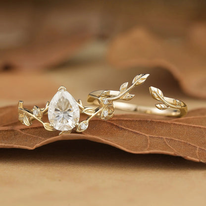 Moissanite Vine Inspired Pear Shaped Design Bridal Set-Yara