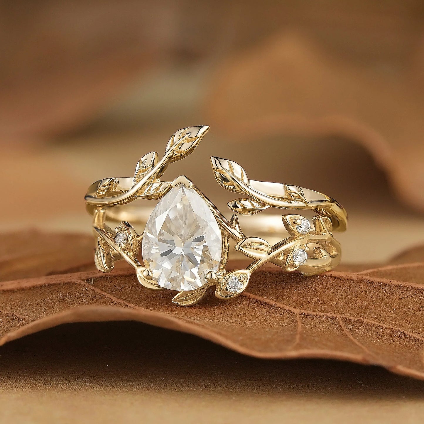 Moissanite Vine Inspired Pear Shaped Design Bridal Set-Yara