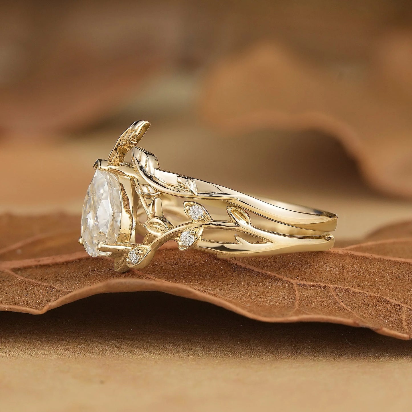 Moissanite Vine Inspired Pear Shaped Design Bridal Set-Yara