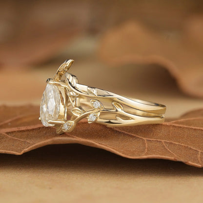 Moissanite Vine Inspired Pear Shaped Design Bridal Set-Yara