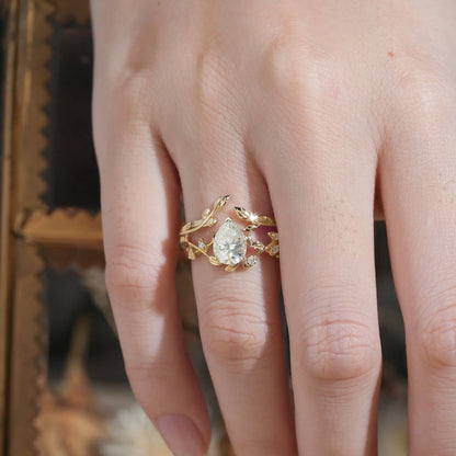 Moissanite Vine Inspired Pear Shaped Design Bridal Set-Yara