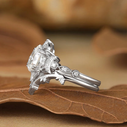 Moon Design Moissanite Ring Set-Morrigan