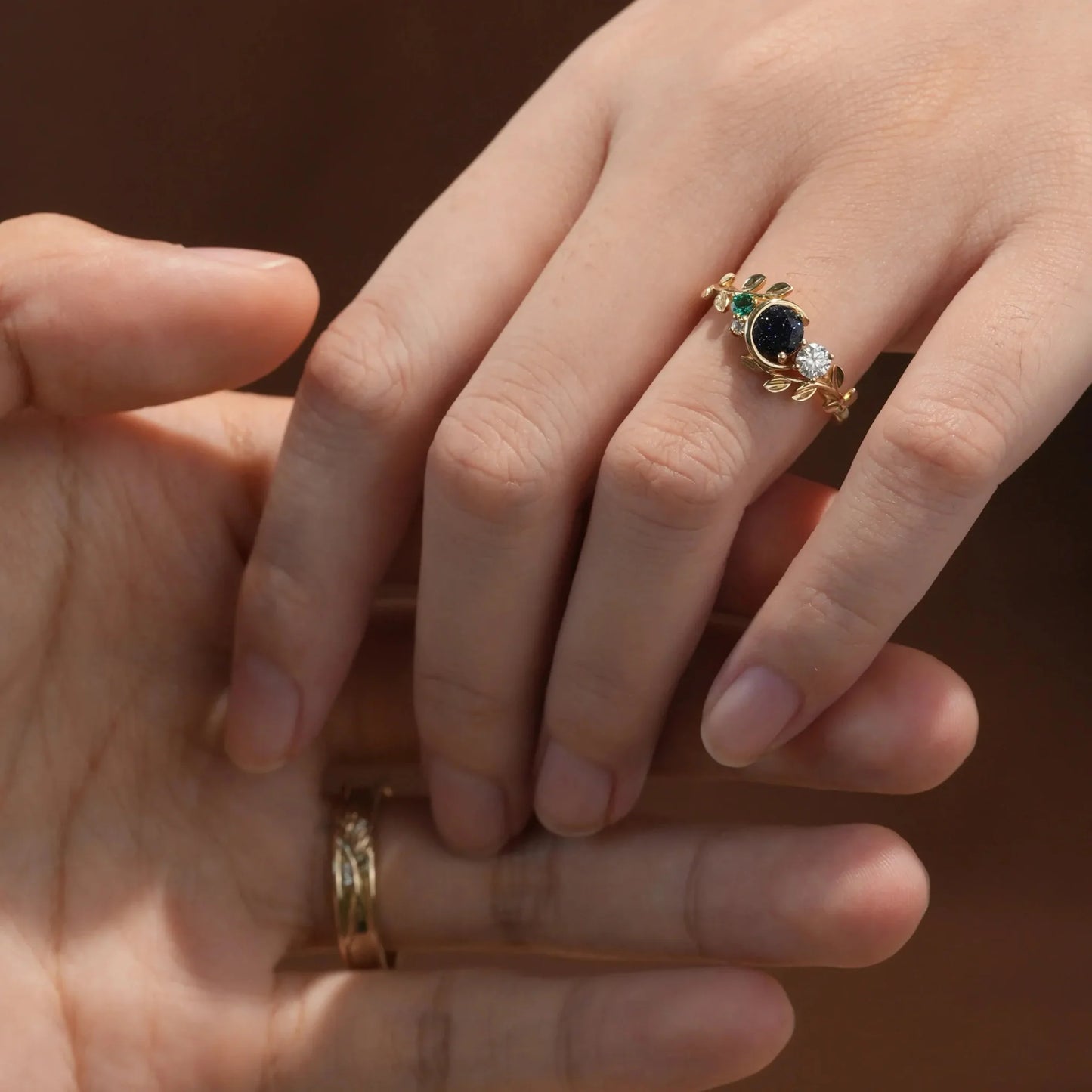 Moon Inspired Star Sandstone and Moissanite Couple Rings - Endless Journey