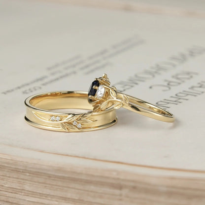 Moon Inspired Star Sandstone and Moissanite Couple Rings - Endless Journey
