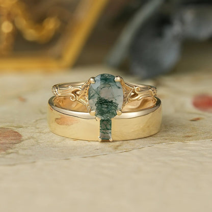 Moss Agate Couple Ring Set-You Are My Always