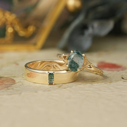 Moss Agate Couple Ring Set-You Are My Always