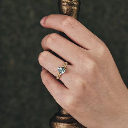 Moss Agate Leaf Engagement Ring - GemsMagic