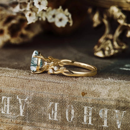 Moss Agate Leaf Engagement Ring - GemsMagic
