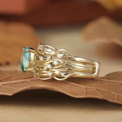 Moss Agate Leafy Enhancer Ring Set 2pcs-Aya
