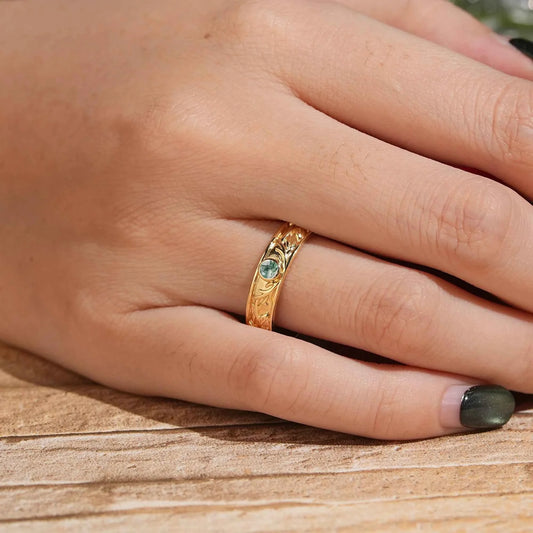 Moss Agate Nature Inspired Men's Ring Stag Men's Band - Bryant