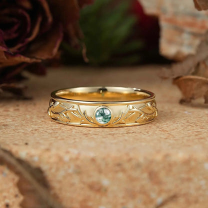 Moss Agate Nature Inspired Men's Ring Stag Men's Band - Bryant