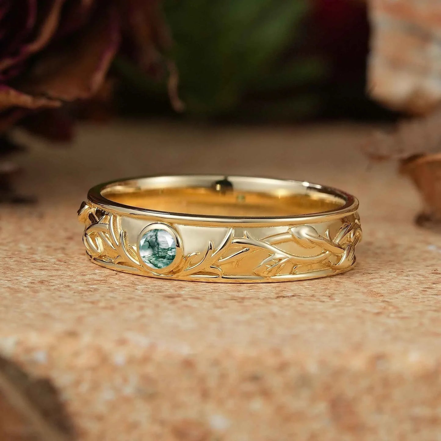 Moss Agate Nature Inspired Men's Ring Stag Men's Band - Bryant