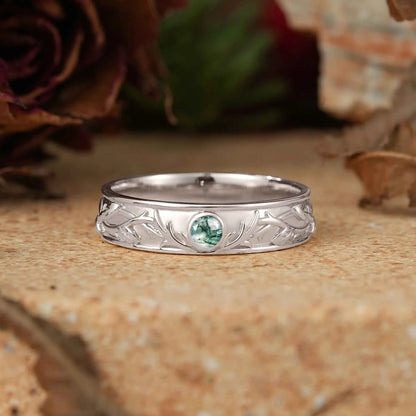 Moss Agate Nature Inspired Men's Ring Stag Men's Band - Bryant