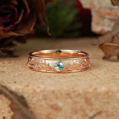 Moss Agate Nature Inspired Men's Ring Stag Men's Band - Bryant