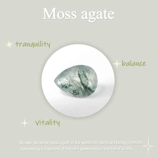 Unique Pear Shaped Moss Agate Vine Art Decor Ring Set
