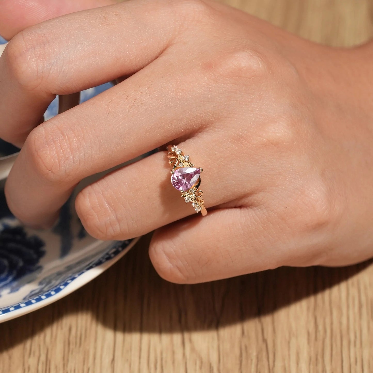 Natural Padparadscha Engagement Ring-Lumi