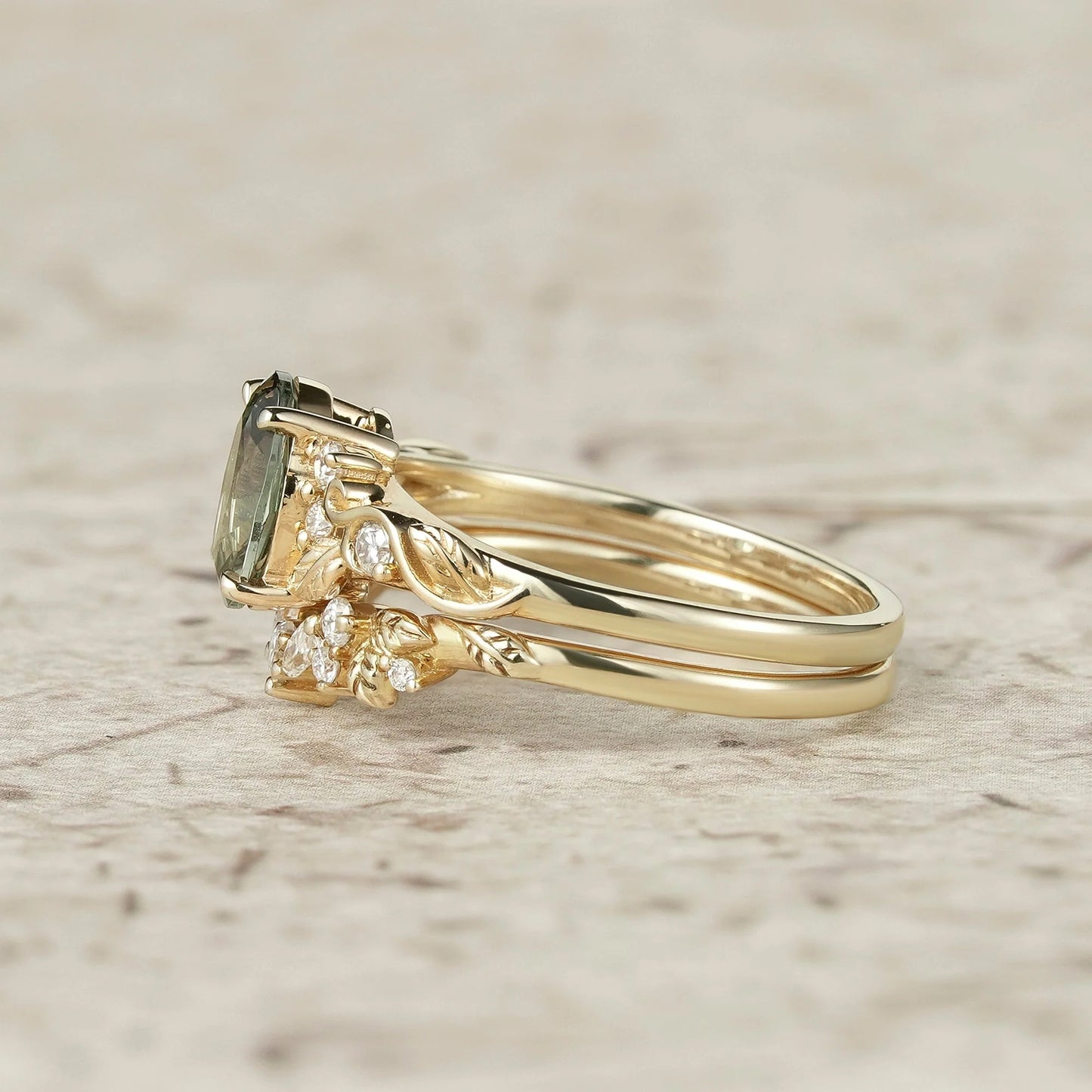 Nature Inspired Green Sapphire Bridal Set 2pcs-Aveline