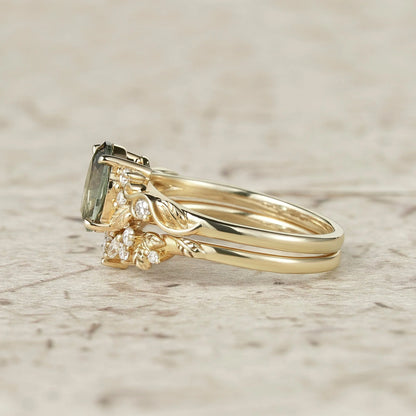 Nature Inspired Green Sapphire Bridal Set 2pcs-Aveline