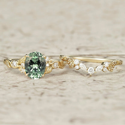 Nature Inspired Green Sapphire Bridal Set 2pcs-Aveline
