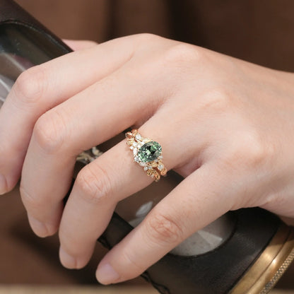 Nature Inspired Green Sapphire Bridal Set 2pcs-Aveline