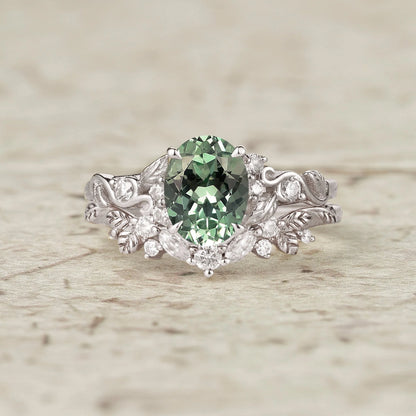 Nature Inspired Green Sapphire Bridal Set 2pcs-Aveline