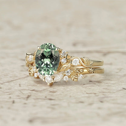 Nature Inspired Green Sapphire Bridal Set 2pcs-Aveline