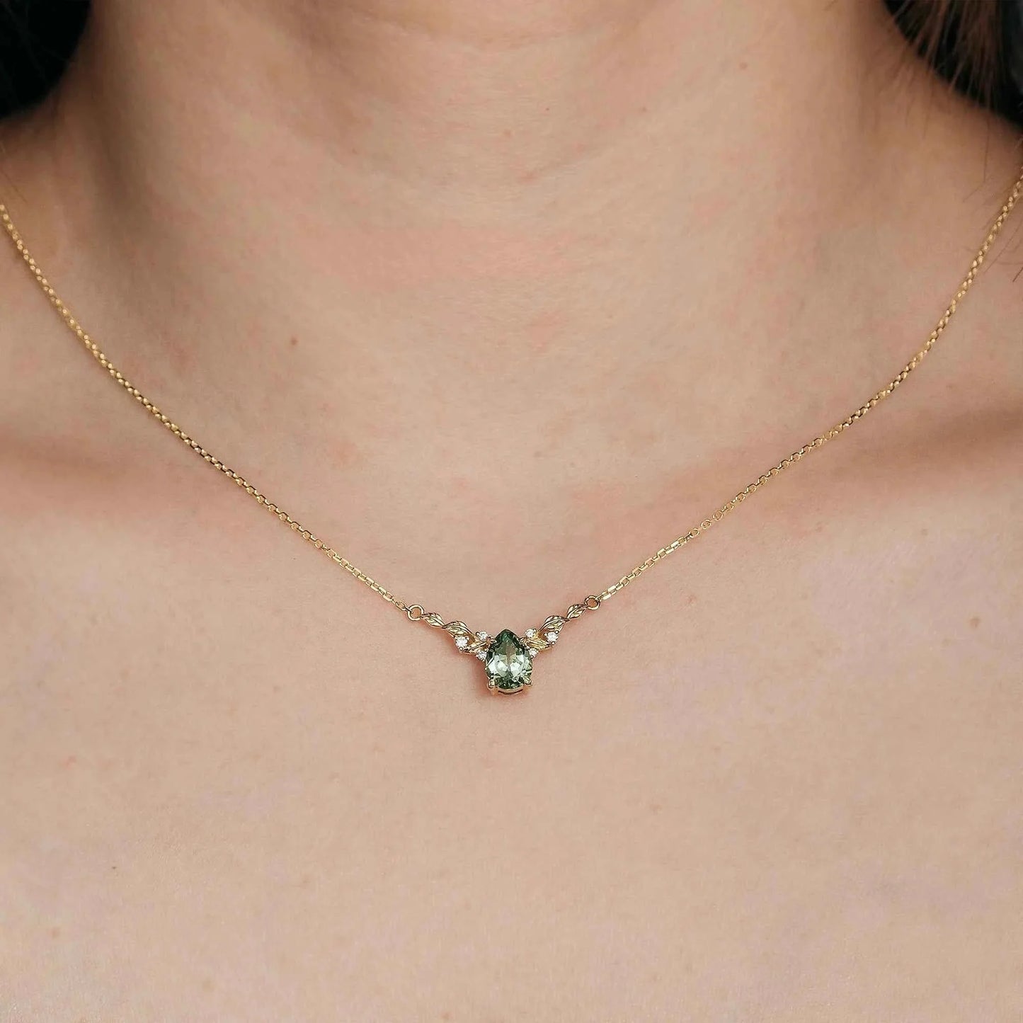 Nature Inspired Green Sapphire Leaf Necklace-Sable