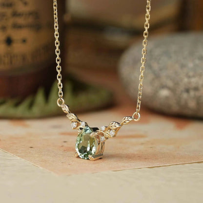 Nature Inspired Green Sapphire Leaf Necklace-Sable
