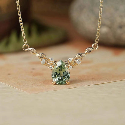 Nature Inspired Green Sapphire Leaf Necklace-Sable