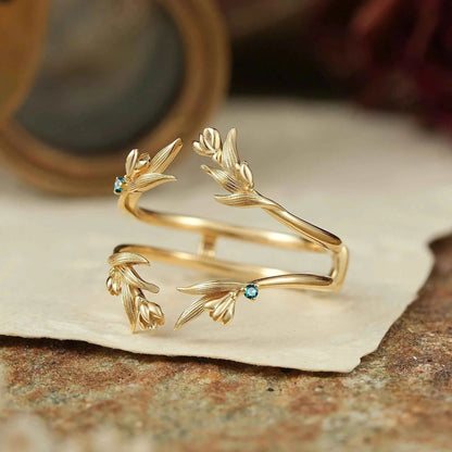 Nature Inspired Natural Emerald Enhancer Wedding Band - GemsMagic