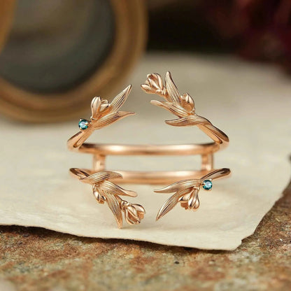 Nature Inspired Natural Emerald Enhancer Wedding Band - GemsMagic