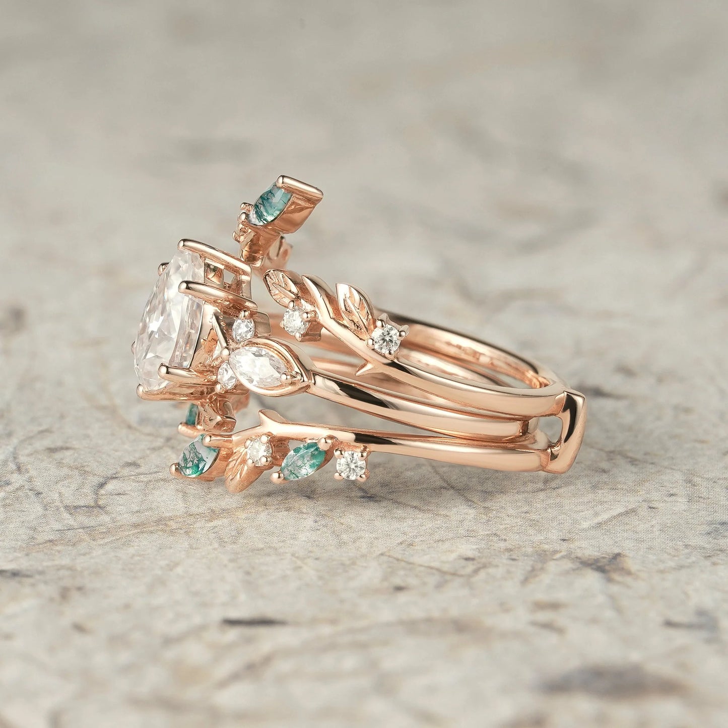 Nature Leaf Inspired Moissanite Enhancer Ring Set-Seraphine